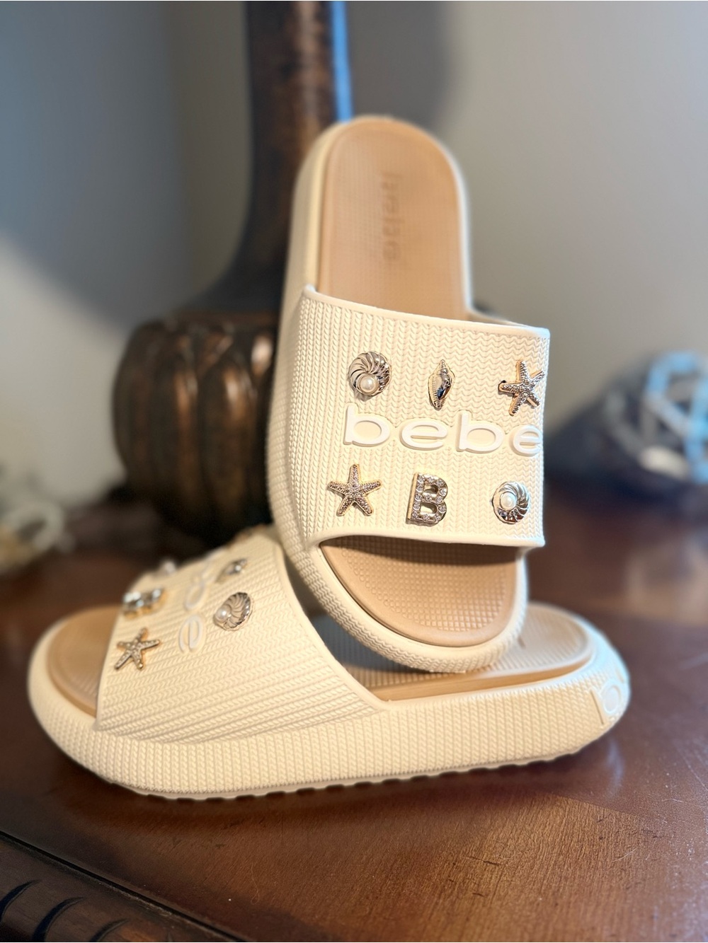 bebe Ivory Slip-On Kids Sandal with Nautical Charms